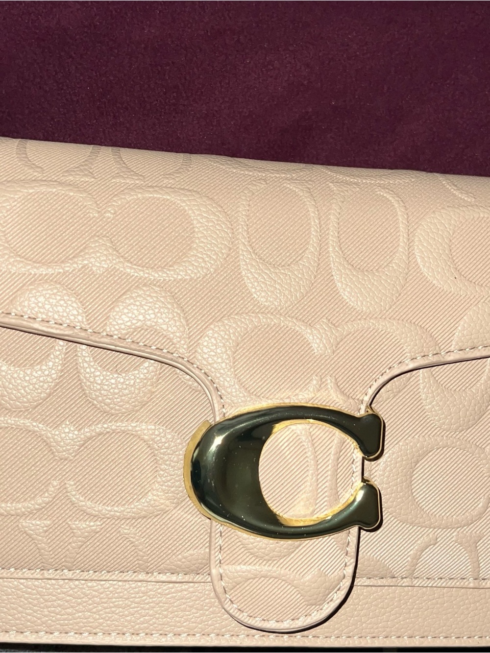 Pebbled Leather Signature C Shoulder Bag in Beige